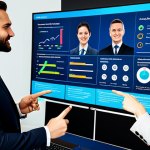A diverse group of professional business team members, fully clothed in modest business suits and appropriate attire, gathered around a large digital screen in a modern, sleek conference room. The screen displays vibrant data visualizations, customer feedback analysis dashboards, and a detailed customer journey map. They are engaged in a collaborative discussion, pointing at insights, embodying a data-driven approach to understanding customer needs. The setting is bright and organized, with a focus on teamwork and innovation. The image features perfect anatomy, correct proportions, natural poses, well-formed hands, and proper finger count, with natural body proportions. This is safe for work, appropriate content, and family-friendly professional photography.