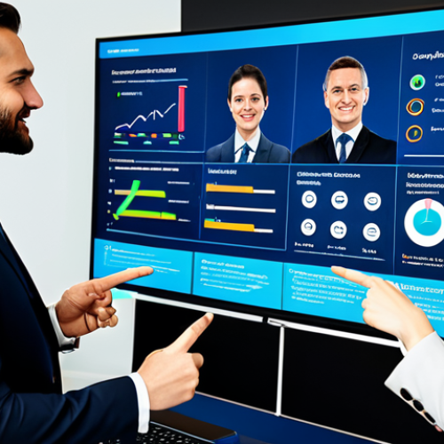 Home 4 A diverse group of professional business team members, fully clothed in modest business suits and appropriate attire, gathered around a large digital screen in a modern, sleek conference room. The screen displays vibrant data visualizations, customer feedback analysis dashboards, and a detailed customer journey map. They are engaged in a collaborative discussion, pointing at insights, embodying a data-driven approach to understanding customer needs. The setting is bright and organized, with a focus on teamwork and innovation. The image features perfect anatomy, correct proportions, natural poses, well-formed hands, and proper finger count, with natural body proportions. This is safe for work, appropriate content, and family-friendly professional photography.