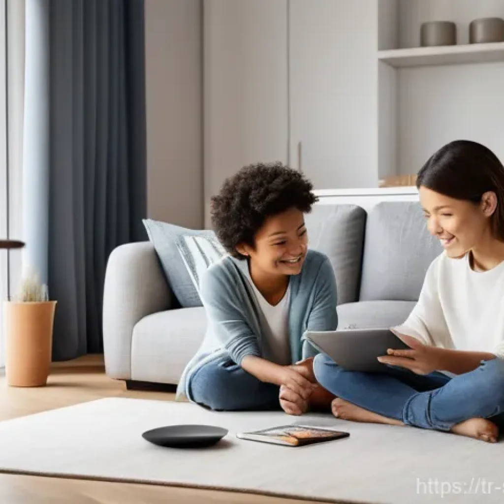 제품 서비스화의 장기적 비전 - **Prompt:** A cozy and modern living room filled with natural light, where a diverse family of four ...